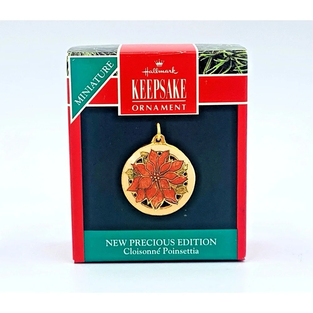 Hallmark Keepsake Miniature Ornament Cloisonne‎ Poinsettia Vintage 1990